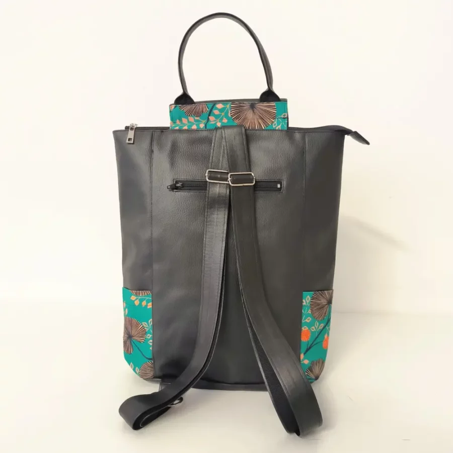 grand-sac-a-dos-vegan-en-simili-cuir-noir-et-motifs-vegetal-fleuris-vert