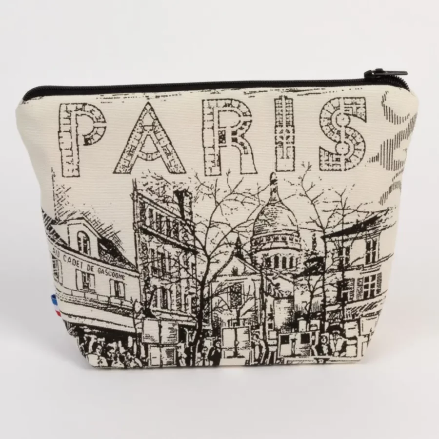 petite-trousse-a-maquillage-aux-motifs-de-paris-Montmartre-en-noir-et-blanc