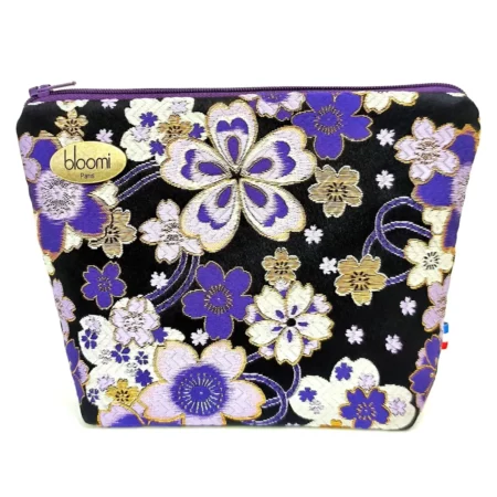 devant-trousse-à-maquillage-tissu-précieux-kimono-japonais-violet-et-noir