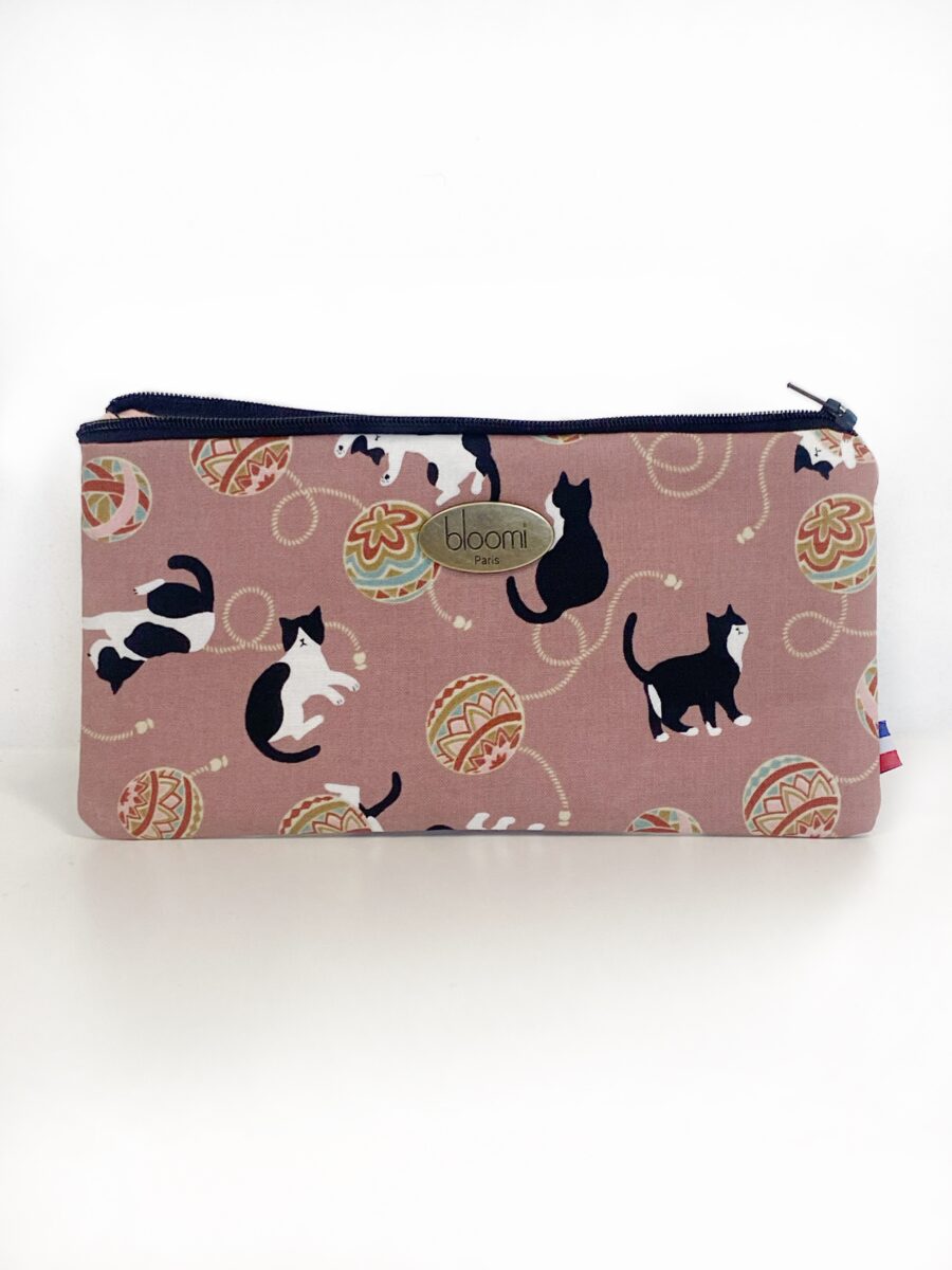 Trousse allongée Chats Rose Blush