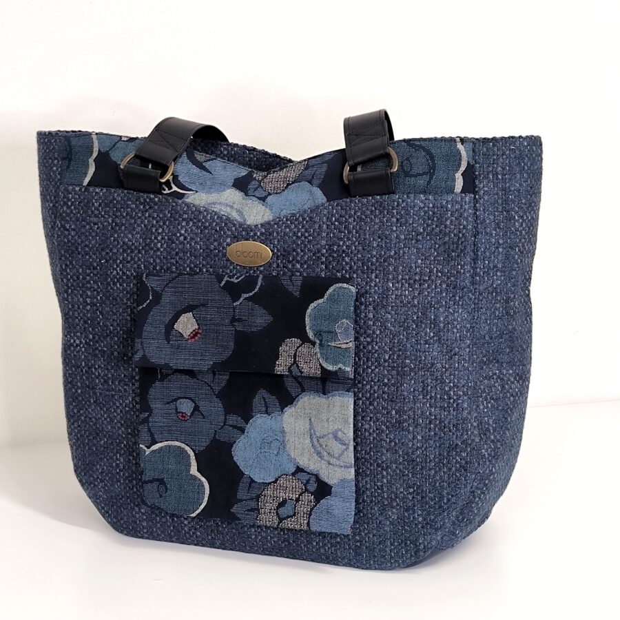 Sac Audrey Fleurs japonaises Bleu en tweed – Image 2