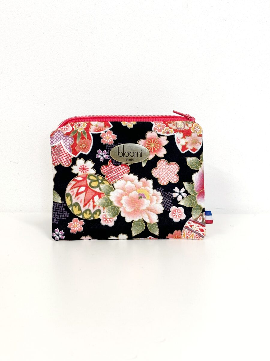 Porte-monnaie vegan en tissu de Kimono Rouge fleuri