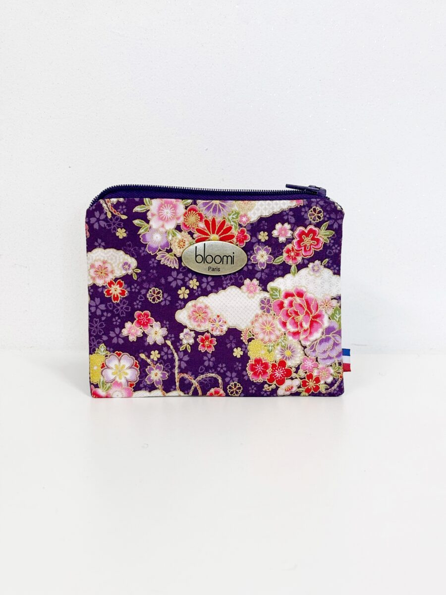 Porte-monnaie vegan en Kimono Violet fleuri