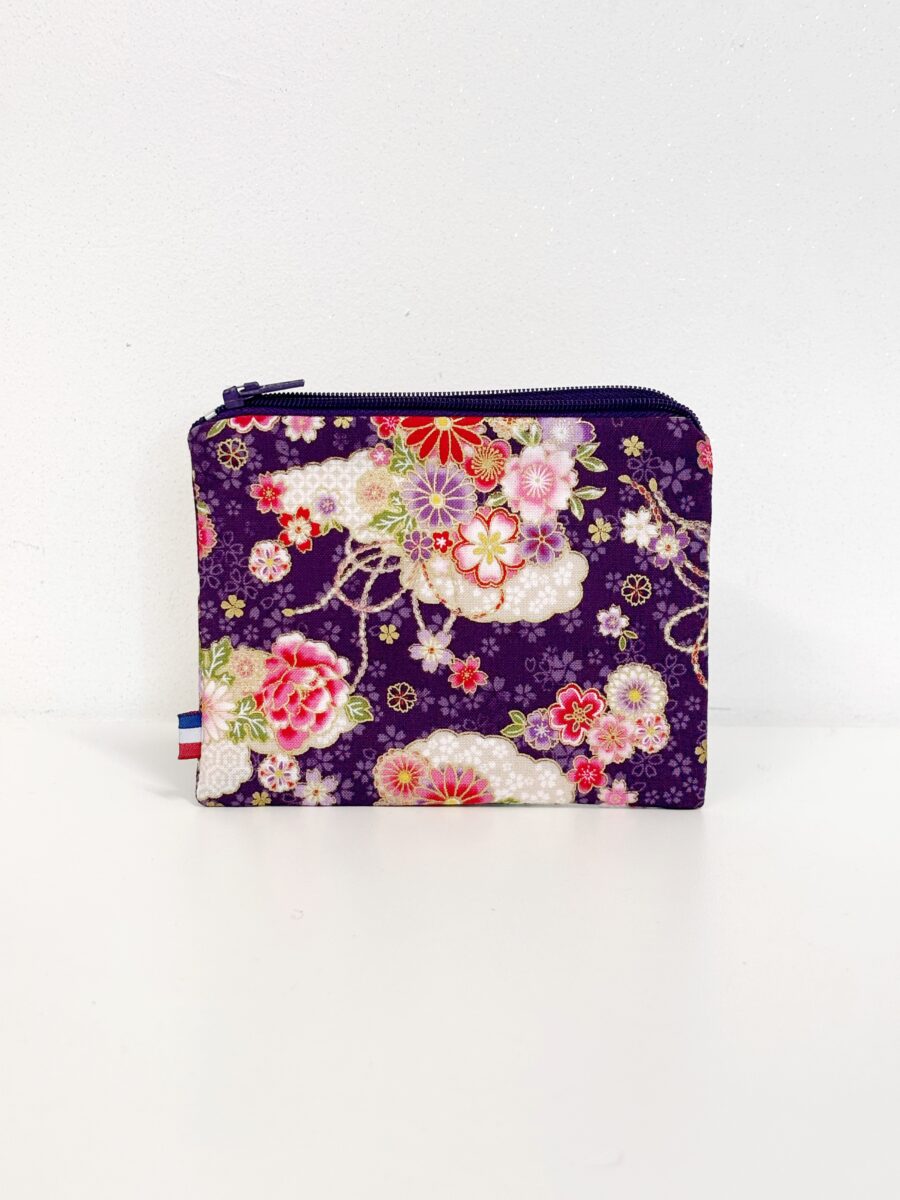 Porte-monnaie vegan en Kimono Violet fleuri – Image 2