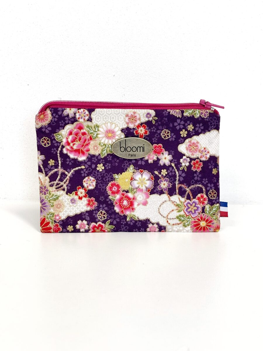 Grand porte-monnaie vegan en  Kimono Violet fleuri