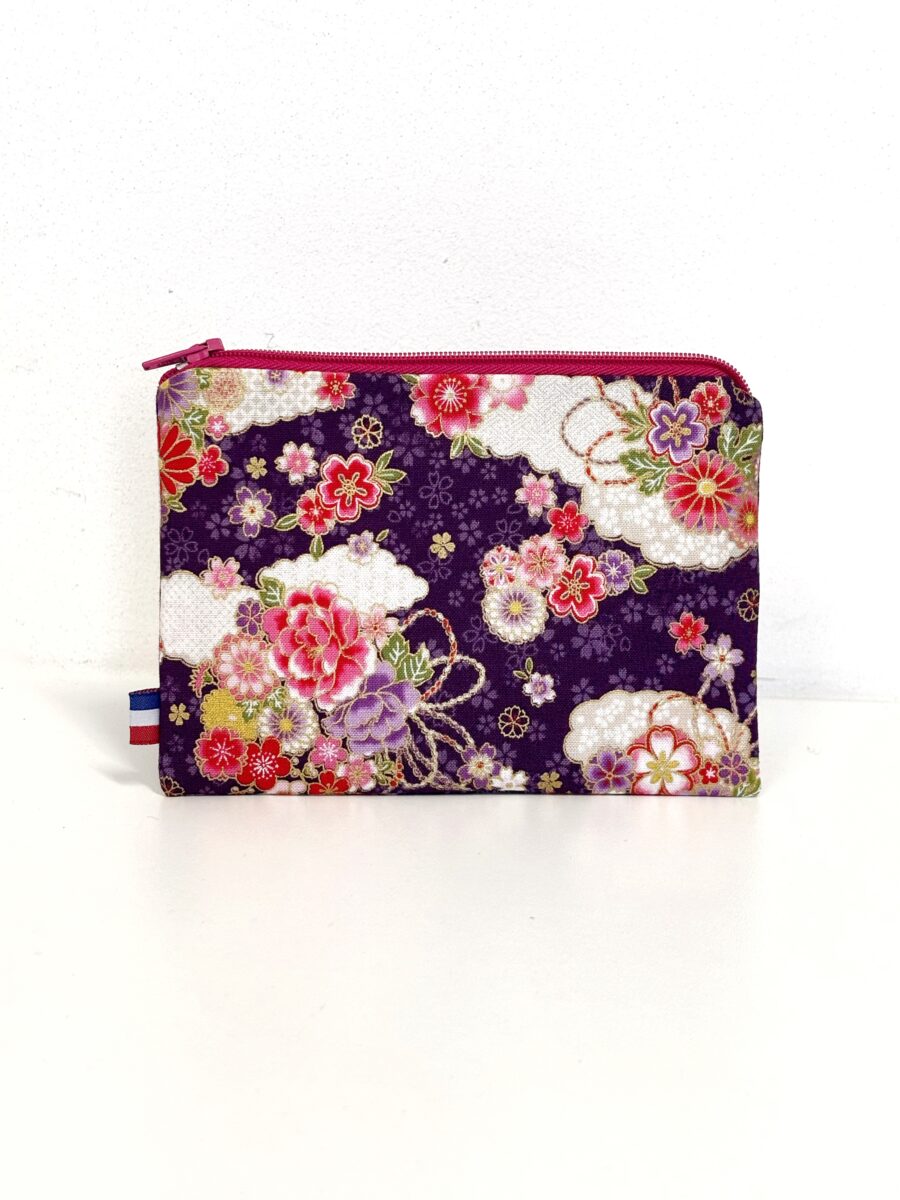 Grand porte-monnaie vegan en  Kimono Violet fleuri – Image 2